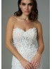 Strapless Ivory Lace Glitter Tulle Romantic Wedding Dress